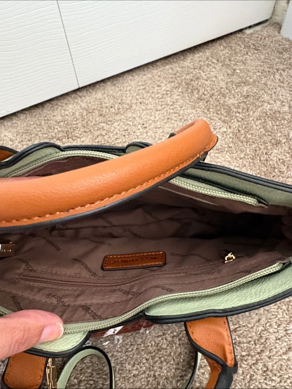 Women's Two-Tone Sage and Tan Leather Tote